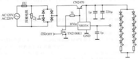 SR036驱动白光LED的应用电路 