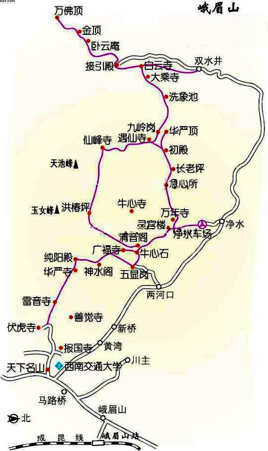 峨眉山看日出路线图   (来源:互联网)