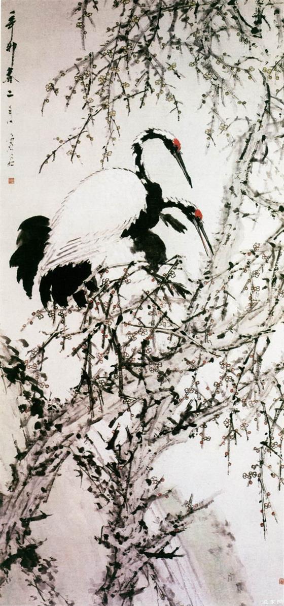 16-10  《梅鹤图》（虚谷 立轴 纸本 设色 纵1248厘米 横121.7厘米 北京故宫博物院藏）.jpg