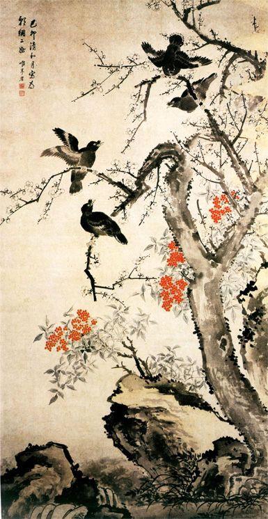 16-4 清 余省 花鸟图纸本设色 纵168．5厘米横88．5厘米 常熟市文物管理委员会藏.jpg